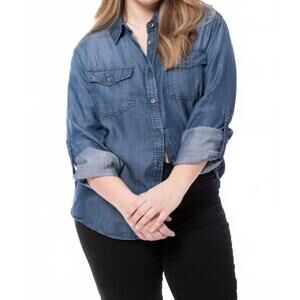 NEW MODERN HAZE go with it chambray shirt - plus in blue